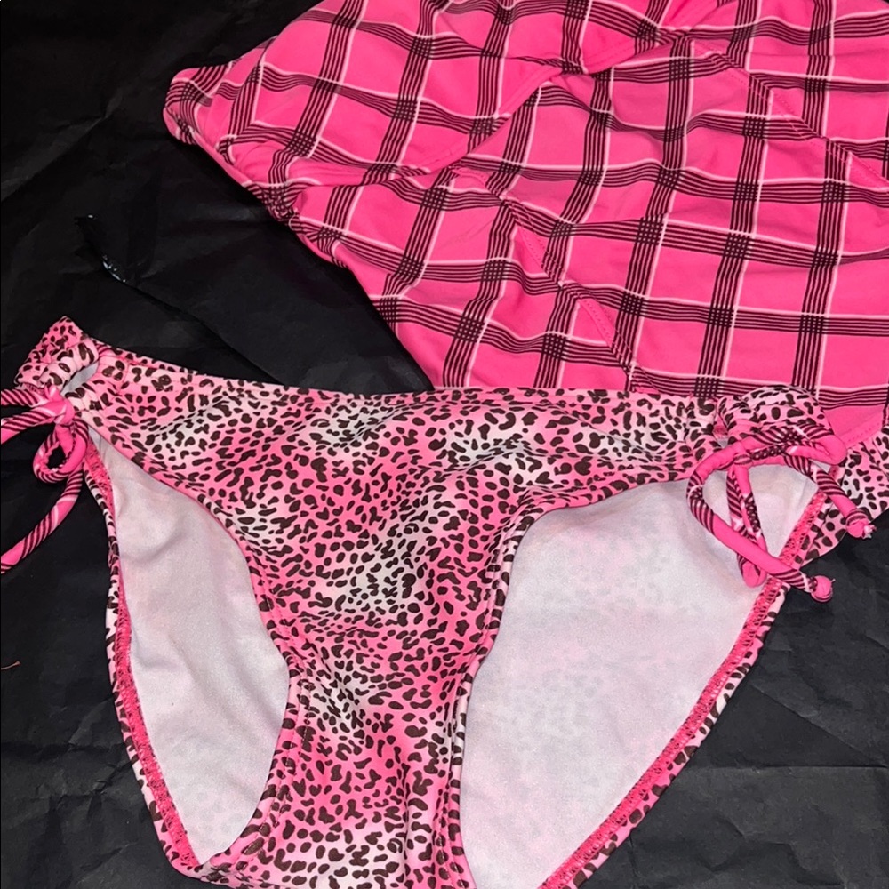 Red Camel Pink Plaid and Leopard Bikini